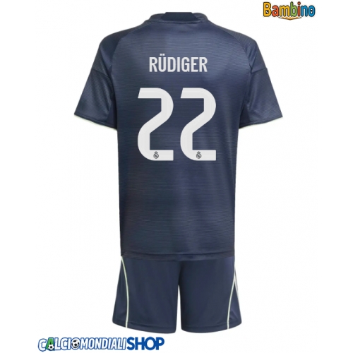 Maglie da calcio Real Madrid Antonio Rudiger #22 Seconda Maglia Bambino 2025-26 Manica Corta + Pantaloni corti)